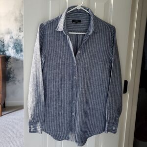 ✅ Quince 100% European Linen Long Sleeve Shirt, Chambray Stripe (S)